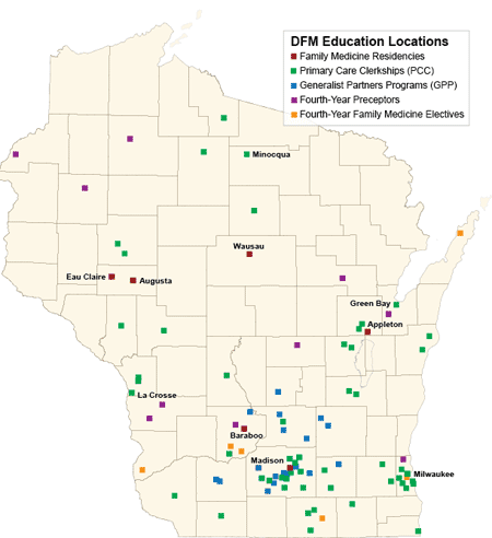 UW DFM Medical Student & Residency Education locations throughout Wisconsin