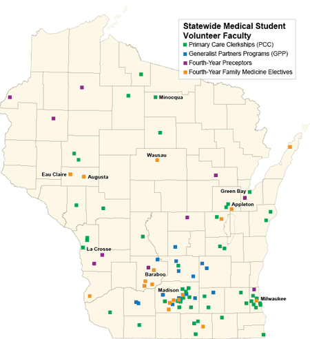 University of Wisconsin Statewide Medical Student Volunteer Faculty Map