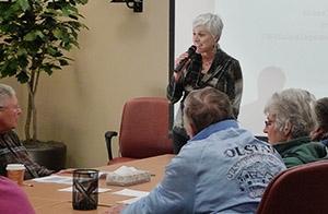 Melissa Stiles, MD, speaks to seniors at the Belleville Clinic as part of a group visit on falls prevention.