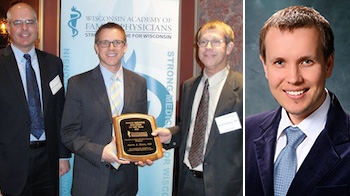 DFM grad Aaron Dunn, MD, (left photo, center) and third-year resident Konstantin Mikheyev, DO, (right) received WAFP awards this year.