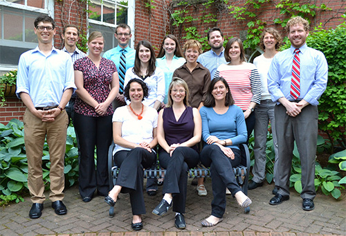 New Madison residents. Back row: Jared Dubey, DO; Parker Hoerz, MD; Emily Ramharter, MD; Todd Domeyer, MD; Catherine Nelson, DO; Emily Torell, MD, MPH; Bonnie Garvens, MD; Bret Valentine, MD; Erin Peck, MD, PhD; Jennifer Perkins, MD; Eric Phillippi, MD. Front row: Jody Epstein, MD; Emily Jewell, DO; Julia Weiser, MD