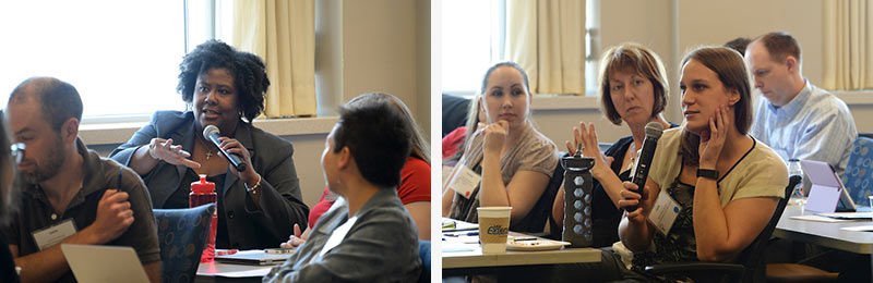 Attendees ask questions of the panelists.