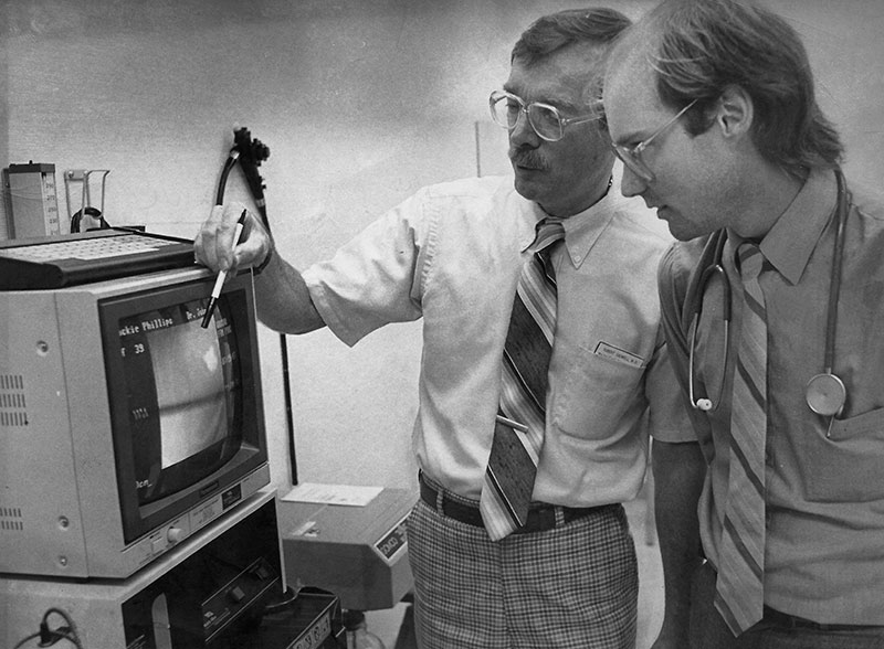 Dr. O’Connell (on right) with Wausau program director Robert Cadwell, MD, in 1986. 