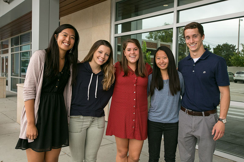 Above, from left: student navigators Kara Chung, Johanna Balas, Jessie Miller, Allie Hung and Patrick O’Grady