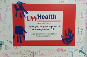 Students at Sugar Creek Elementary School thanked the Verona Clinic for supporting their Imagination Fair. 