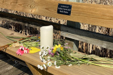 Beth Potter and Robin Carre memorial bench overlooking the Gardner Marsh in the UW Arboretum.