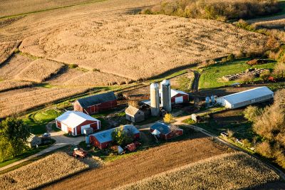 Aerial view of farm.