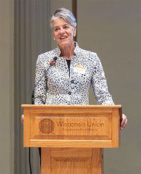 Woman at podium