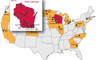 United States Map showing Resident Class of 2025 practice locations.