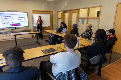 A classroom setting with students facing the lecturer.